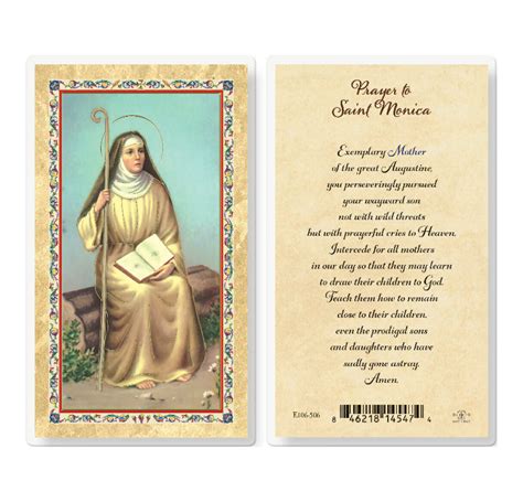 St Monica Prayer Biography Gold Stamped Laminated Holy Card 25