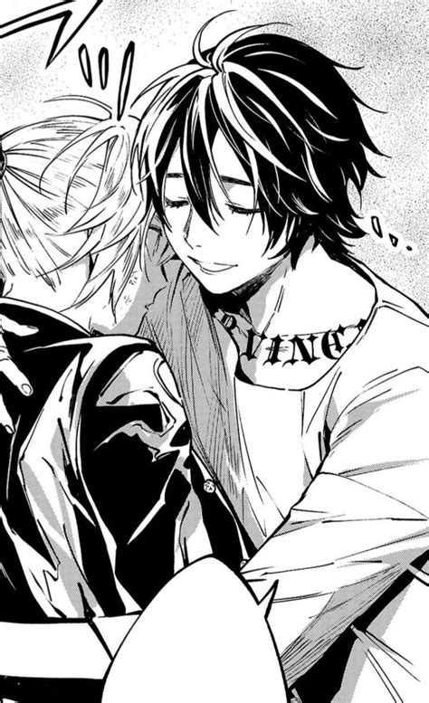 Two Anime Characters Hugging Each Other In Black And White
