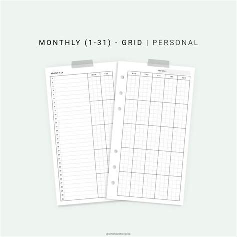 Monthly Planner Printable Personal Planner Inserts Monthly Etsy