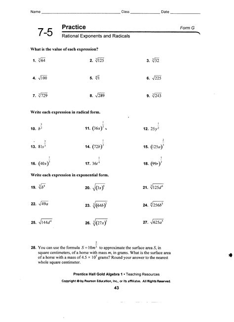 exponents and radicals worksheets with answers