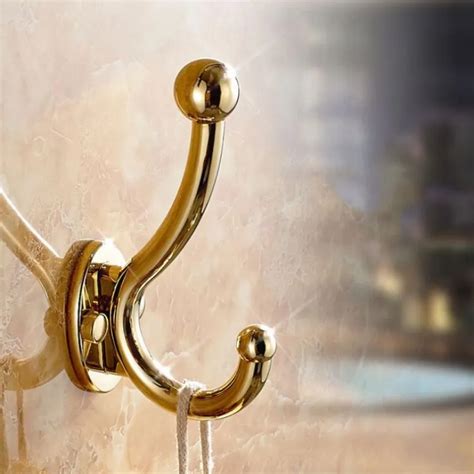 modern double robe hook golden finished bathroom accessories products hooks towel hanger free