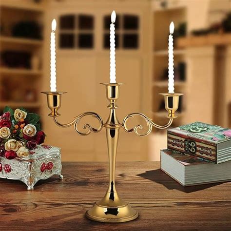 Dyna Living Metal Candle Holder 3 Arms Candle Stand Antique Pillar