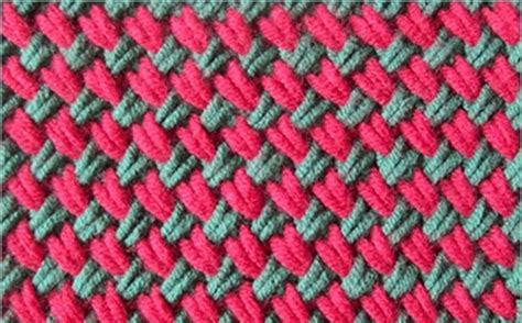 If more than 3 sts in a row of one of the colors, then twist the yarns for every 3 sts, by picking up the working yarn alternately above and under the yarn following on the back. Knitted Two-Color Woven Plait Stitch A How To Video Tutorial