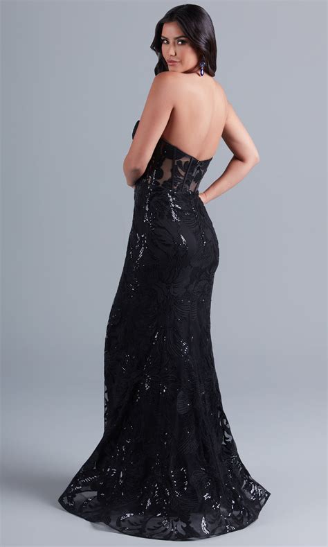 Strapless Long Black Sequin Prom Dress Promgirl