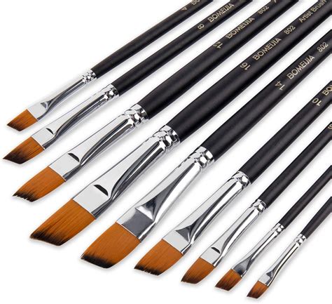 Round Artist Brushes Tipped Flat Angled 9pcs Paint Tempera And