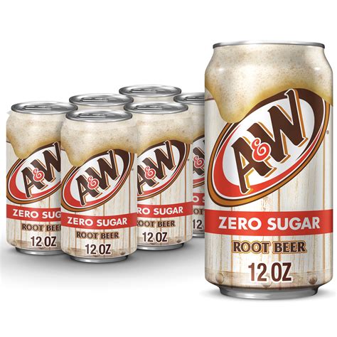 Aandw Zero Sugar Root Beer Soda 12 Fl Oz Cans 6 Pack