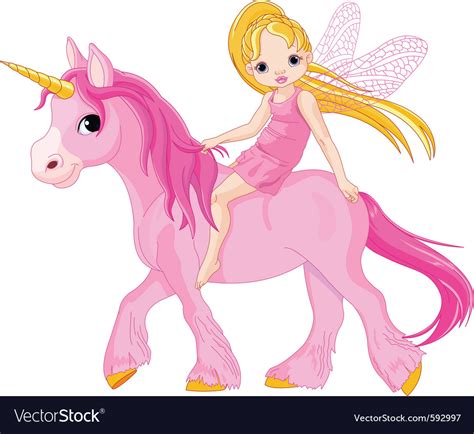 Cute Little Fairy Riding On A Unicorn Royalty Free Vector