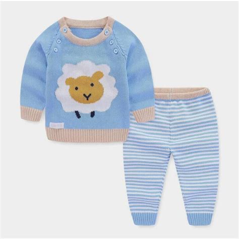 2pcs Baby Boy Set Wool Knitted Cotton Sweater Girls Boys Sets Infant