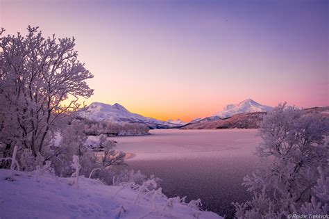 Wallpaper Landscape Sunset Hill Lake Nature Reflection Snow