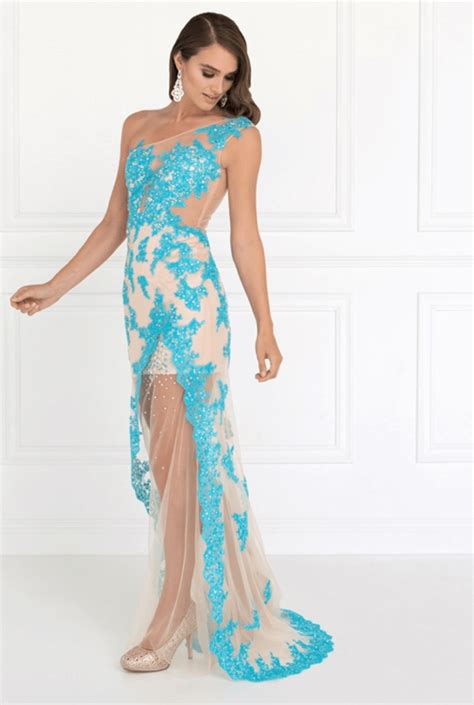 PROM DRESS NUDE TURQUOISE GL2051 Fashion Club