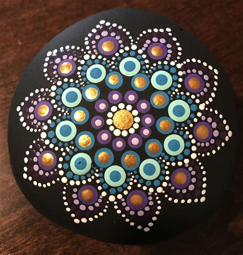 Metallic Dot Painted Mandala Rock By Rachel Dot Painting Mandala Dot