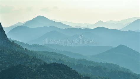 Misty Mountains Landscape View With Blue Sky Stock Image Image Of