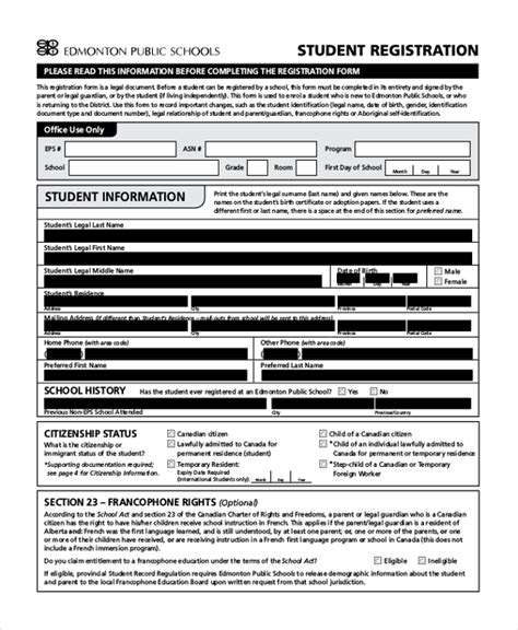 Free 12 Sample School Registration Forms In Pdf Word Excel