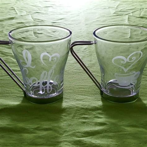Etched Glass Coffee Mugs Set Of 2 I Love Coffee