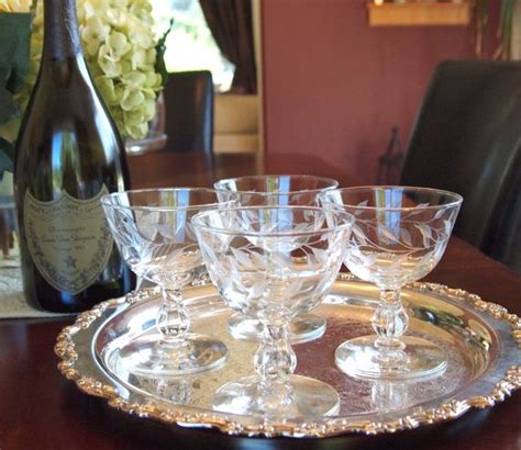 Vintage Crystal Champagne Coupe Glasses Etched With Vines With Etsy