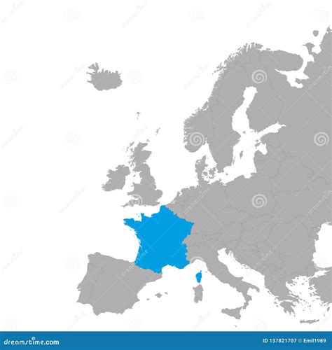 The Map Of France Is Highlighted In Blue On The Map Of Europe Stock