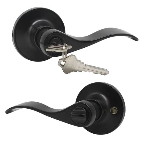 Keyed Entry Door Lever Black Door Lock Wave Handle On Round Rose