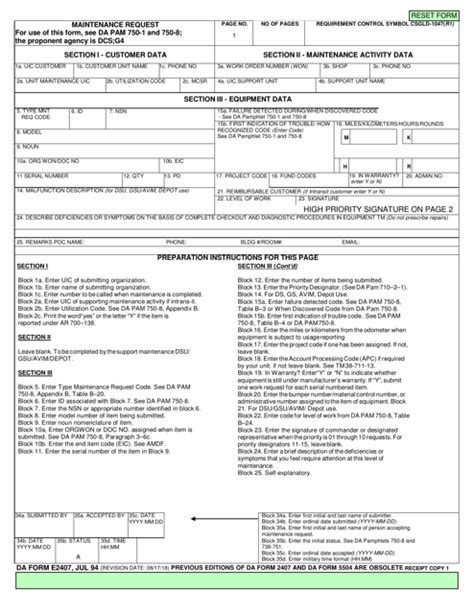 Da Form 2407 Fill Out Sign Online And Download Fillable Pdf