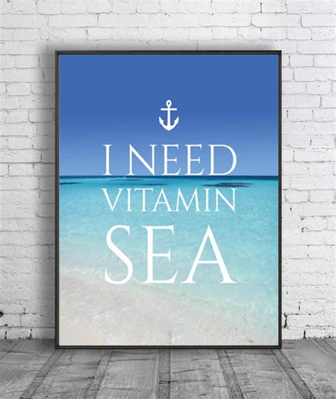I Need Vitamin Sea Print Nautical Inspirational Quote Print Etsy