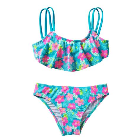 Girls Printed Flower Bikini Swimsuit Lovely Kids Two Pieces Swimwear