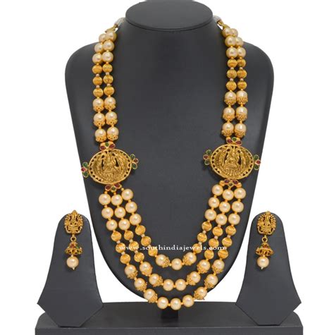 Gold Plated Temple Pearl Haram South India Jewels