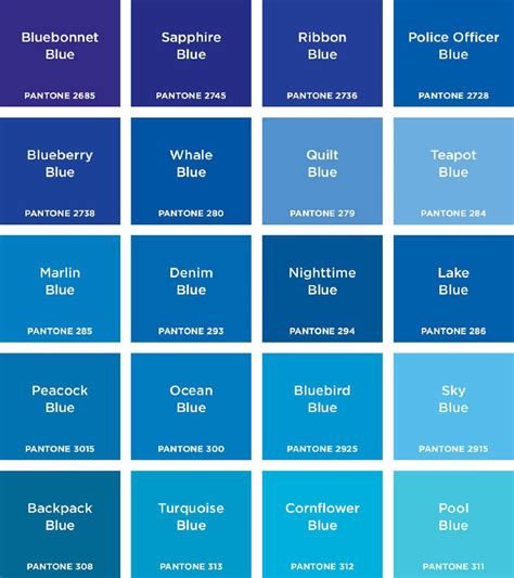 Shades Of Blue Colors Chart