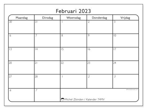 Kalender Februari 2023 Om Af Te Drukken “74zz” Michel Zbinden Sr