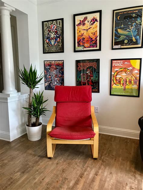 Concert Poster Gallery Wall Add A Minimalistic Plant And Chair To
