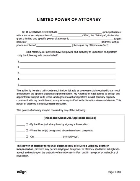 Free Limited Power Of Attorney Forms Pdf Word