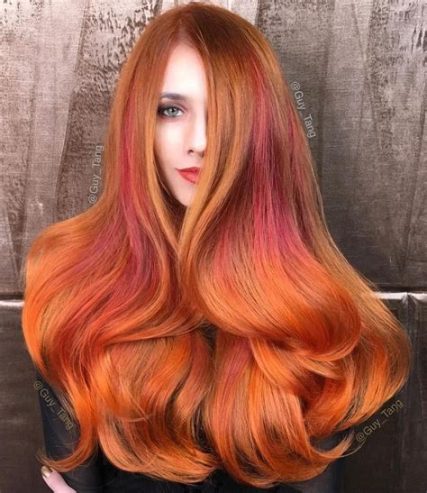 Long Copper Hair With Orange Highlights Copper Orange Hair Bright Copper Hair Hair Color