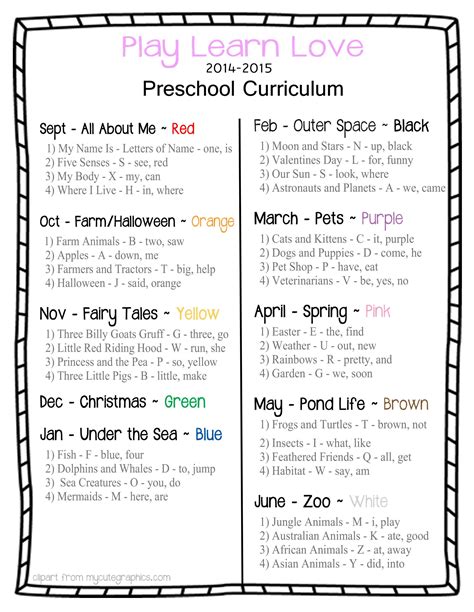Daycare Preschool Lesson Plan Themes By Month