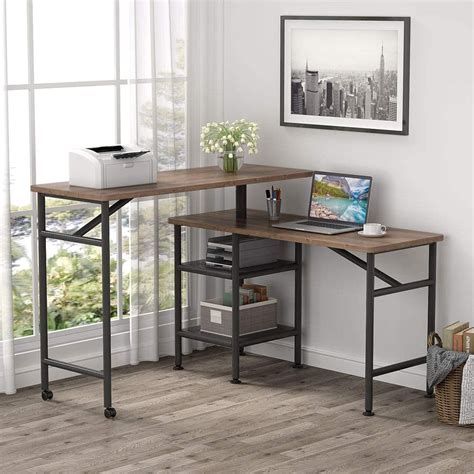 Tribesigns L Shaped Rotating Standing Desk Industrial 360 Degrees Free