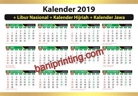 Kalender 2019 Lengkap Hijriyah Dan Tanggalan Jawa Vector Belajar