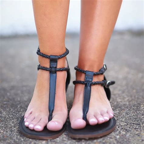 Summer Women S Bohemian Buckle Strap Sandals Flip Flop T Strap Flats Thong Shoes Flip Flops Peep