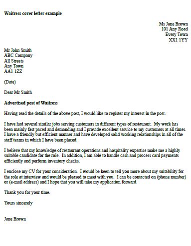 Cv for job application applying for job job at abc company. Waitress Cover Letter Example - icover.org.uk