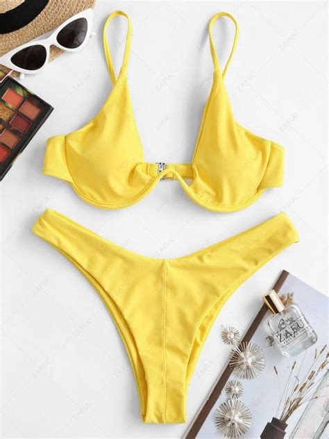 43 Off 2020 Zaful High Leg Underwire Bikini Set In Sun Yellow Zaful