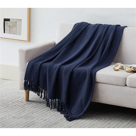 Southshore Fine Linens Ashmore Navy Blue 100 Cotton Throw Blanket Bl Ashm Nblu Th The Home Depot