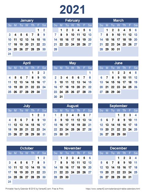 Free 2021 excel calendars templates. Download a free Printable 2021 Yearly Calendar from ...