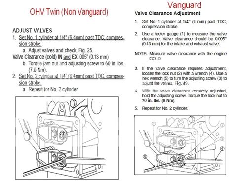 Ohv Briggs And Stratton Valve Clearance Chart