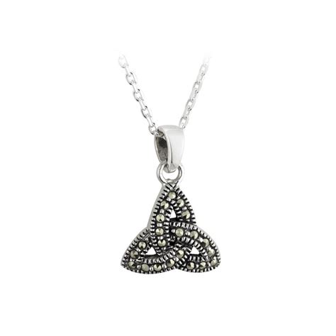 Silver Trinity Knot Marcasite Necklace Solvar Irish Jewellery