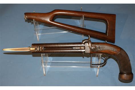 A Very Rare Percussion Four Barrelled Howdah Pistol Fitted For Shoulder