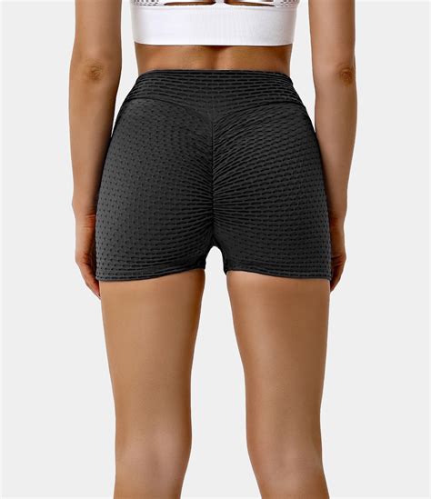 Womens Crossover Butt Lifting Honeycomb Textured Ruched Shorts Halara