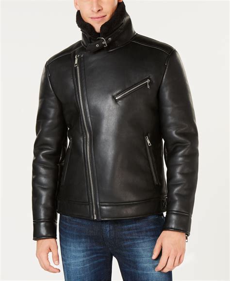 Guess Faux Leather Fleece Lined Asymmetrical Full Zip Moto Jacket In