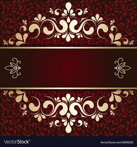 Gold Ornament On A Burgundy Background Card Vector Image