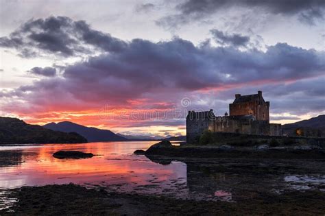 Eilean Donan Castle With Colourful Sunset In Background Dornie