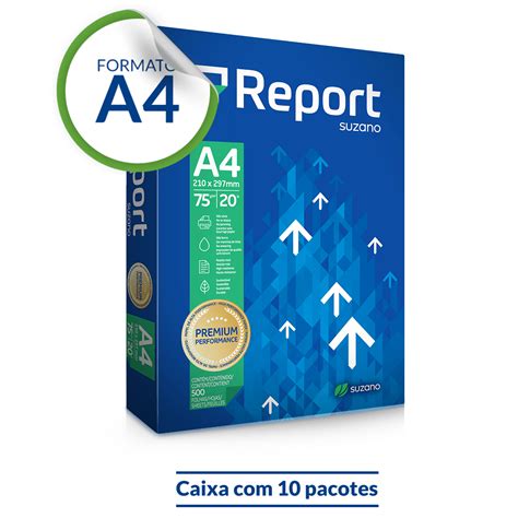 papel sulfite report premium a4 75g 500 folhas caixa com 10 pacotes papel premium suzano