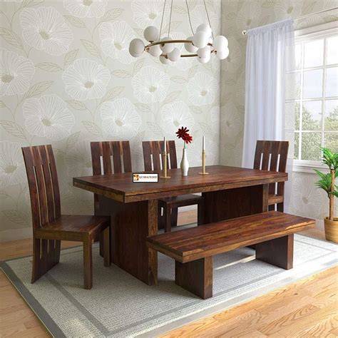 Kendalwood Furniture Sheesham Wood Dining Table With 6 Seater With 1