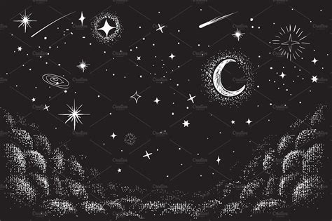 View To The Sky In Nighttime Night Sky Drawing Graphic Design