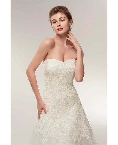 Strapless A Line Ivory Lace Bridal Dress For Destination Wedding S634