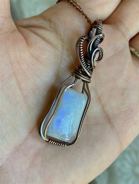 June Birthstone Moonstone Necklace Antiqued Copperrainbow Moonstone